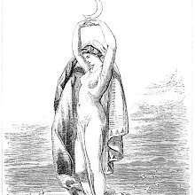 The moon is represented as a half-naked woman holding a crescent in her hands
