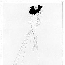 Full-length portrait of Mrs. Patrick Campbell seen in profile