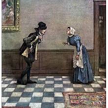 A guest and a maid look slightly awkward as they meet face-to-face in the hall