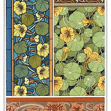 Four Art Nouveau ornamental patterns with floral design based on nasturtium flowers and leaves
