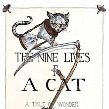 Front cover of The Nine Lives of a Cat showing a cat standing on a scythe