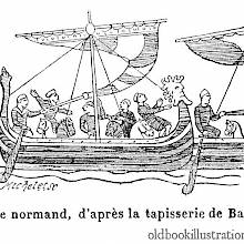 Illustration made from the Bayeux Tapestry showing a Norman ship