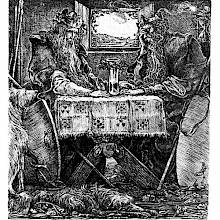 Two crowned kings with long beards are sitting opposite each other, looking weary and forlorn