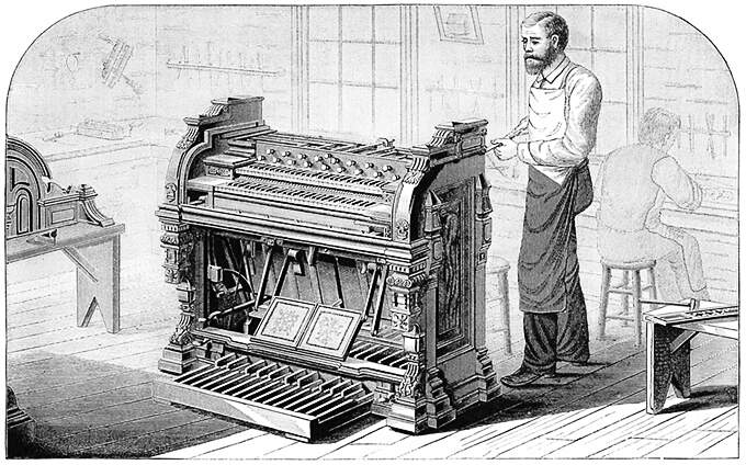 View of the reed organ manufactured by Peloubet, Pelton, & Co