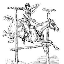 A horse and his rider are seen jumping a wooden fence