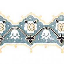 Tailpiece with sinuous garland showing foliage and blossoms against a blueish-gray background