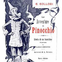 Title page of Le avventure di Pinocchio showing the Fox, the Cat, the Cricket, and Pinocchio