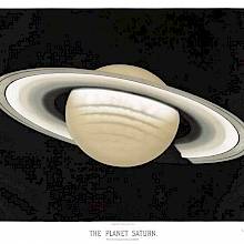 Plate showing a view of the planet Saturn with its ring system viewed at a slight angle