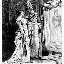 A woman shows her female guest a portrait, at the sight of which this latter recoils
