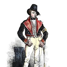 Portrait of a man in a hat, a frogged waistcoat, and a jacket with wide lapels