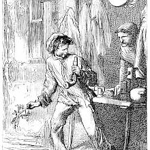 A youth is walking away from a shop run by awoman, holding the horse pistol he has just stolen