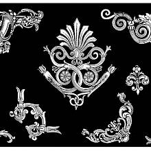 Tailpiece motif with palmette and six corner ornaments with foliage design