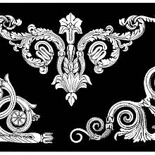 three tailpiece-like and corner ornaments with foliated design