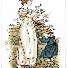 A woman and a little girl pick blackberries growing on the other side of a fence