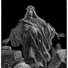 A figure in a gown, symbolizing timidity, stands gaping in surprise as a toad jumps toward the viewer