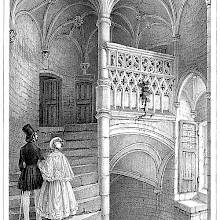 View of a spiral staircase topped by palm vaulting in the Logis Barrault, Angers