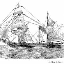 19th century steamship equipped with paddle wheels and viewed from the side