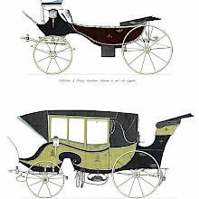 Swan-neck barouche and unspecified traveling carriage, possibly a variant of the britzka