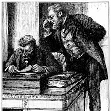 A man sitting at a desk reads a letter