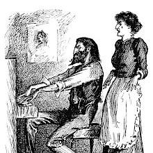 A man is sitting at the piano as a woman stands singing behind him