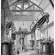 Interior view of the water pump at Chaillot, Paris. The pump was powered by two Newcomen engines