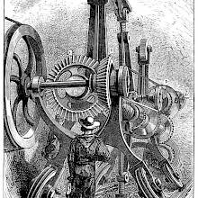 View of the Brunton boring machine in situ, showing its impressive gears and wheels