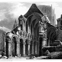 The nave of Hereford Cathedral after the 1786 fall of the western tower