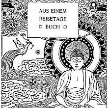 Title page for the story From a Traveling Diary featuring a figure of the Buddha