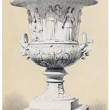 Terracotta urn with foliate ornaments and figures from The Tempest