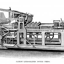 side view of Hoe's lithographic power press as marketed in 1881