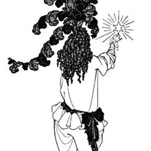 A figure stands with its back to the viewer, its right hand delicately holding a star framed by fine radiating lines