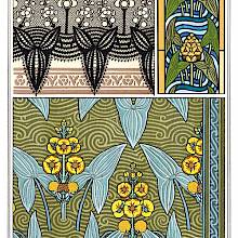 Three Art Nouveau patterns with floral design based on broadleaf arrowhead leaves and flowers