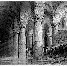 The Basilica Cistern, Istanbul, showing an archway supported by large pillars