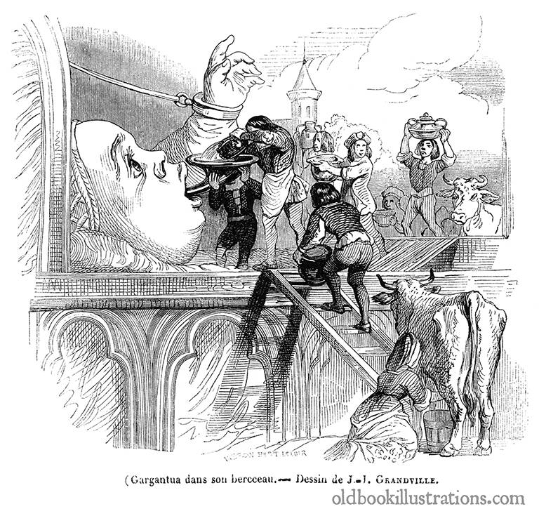 Gargantua in His Cradle Old Book Illustrations