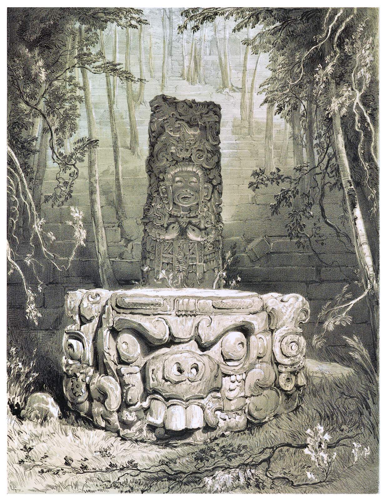 idol-and-altar-at-copan-old-book-illustrations