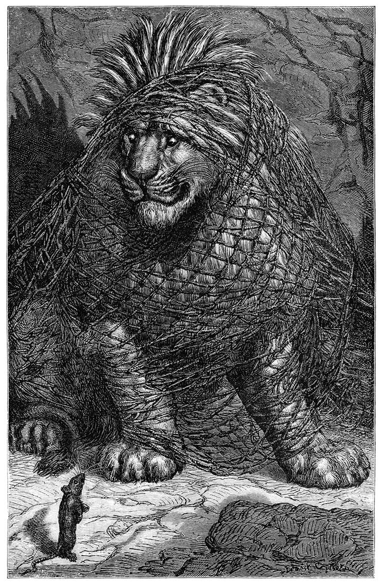 The Lion And The Mouse Old Book Illustrations