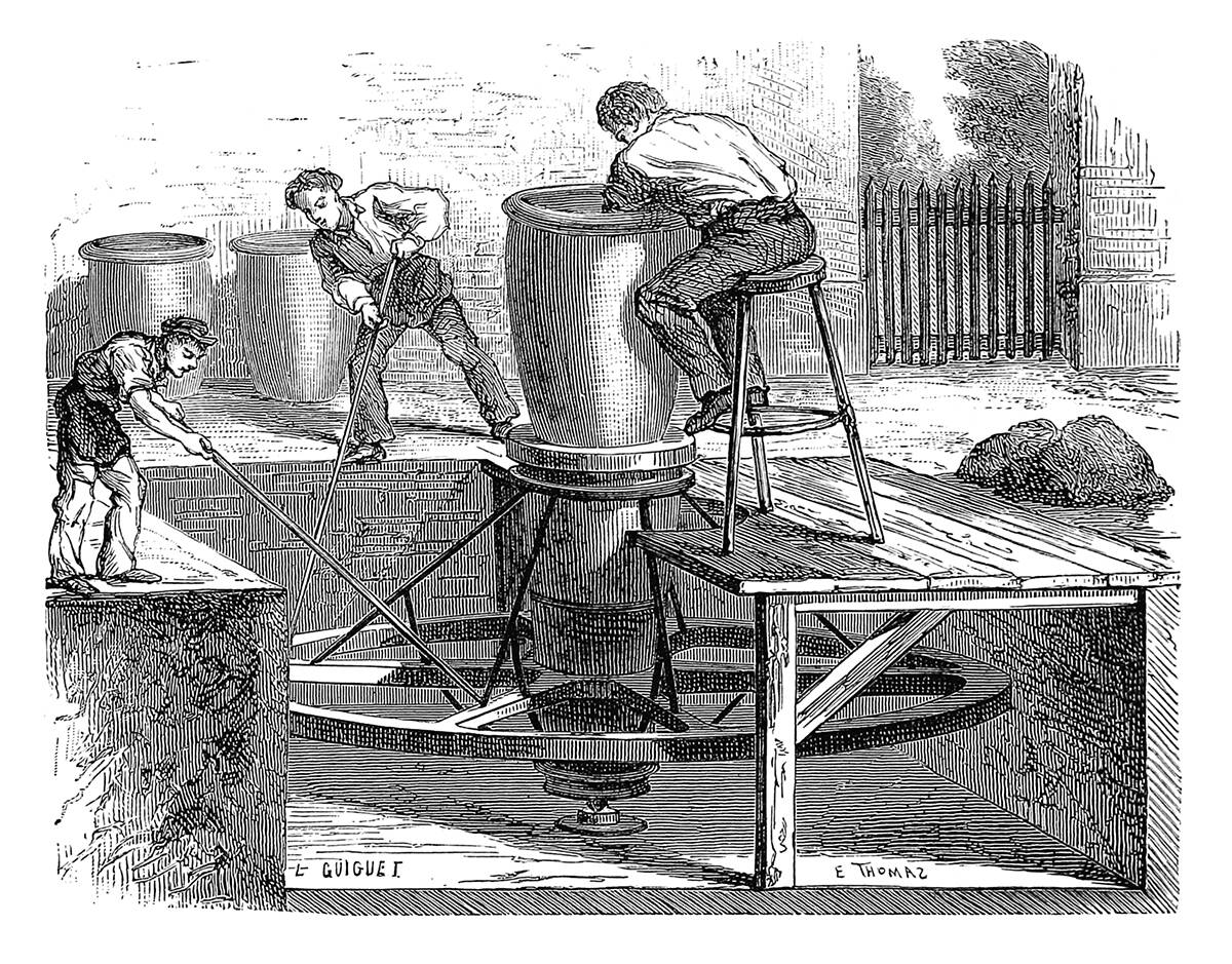 Large Potter’s Wheel Old Book Illustrations