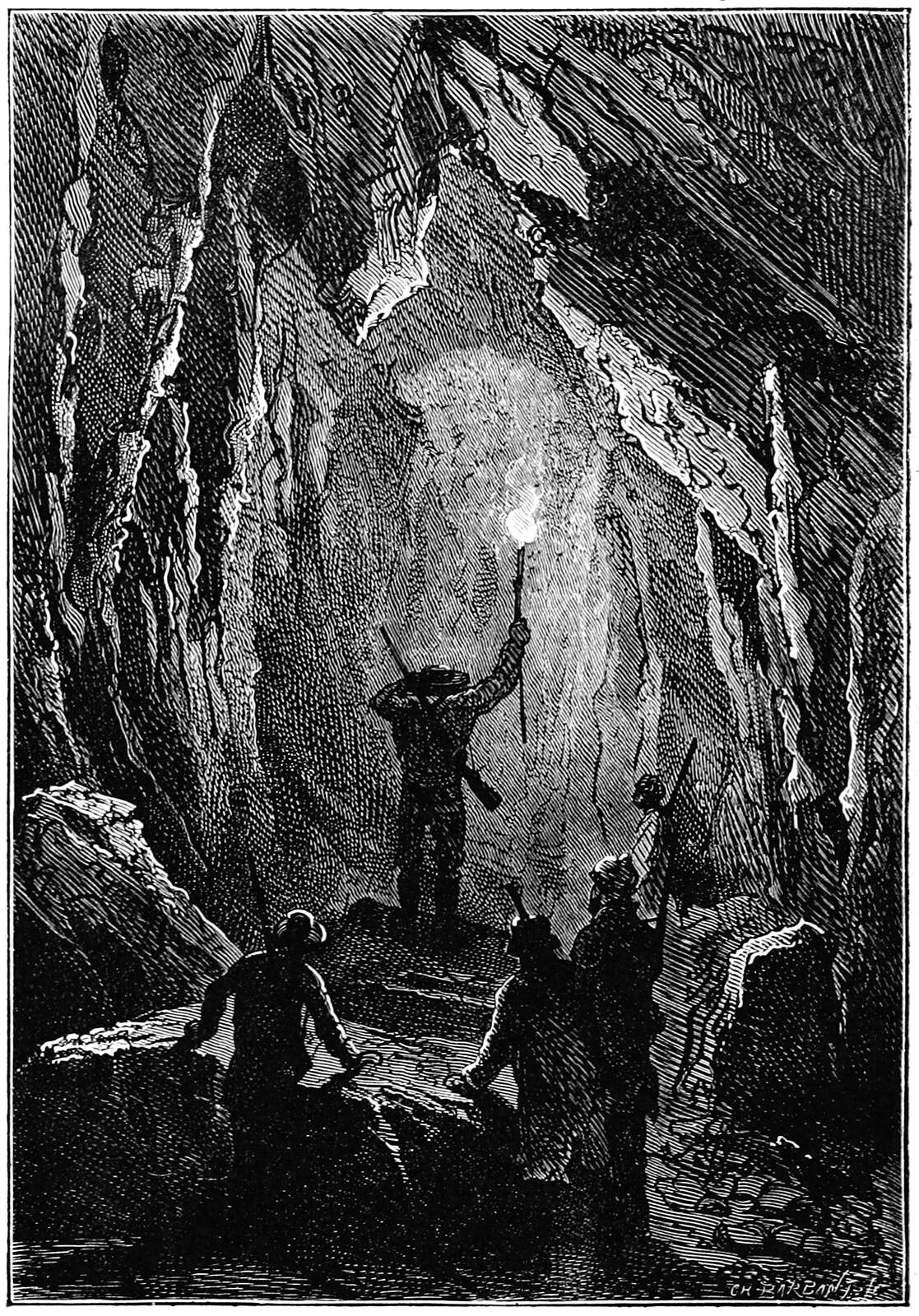 They Explored Dark Tunnels Old Book Illustrations