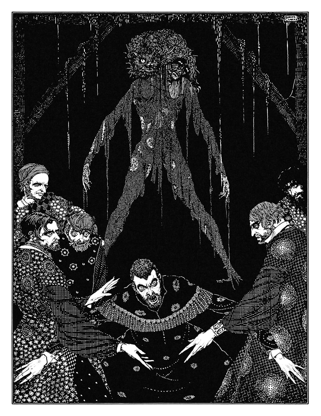 Harry Clarke, The Black Cat from Edgar Allan Poe, Tales of Mystery and Imagination, George G. Harrap and Co., London, 1919, p. 308. Public Domain Review.
