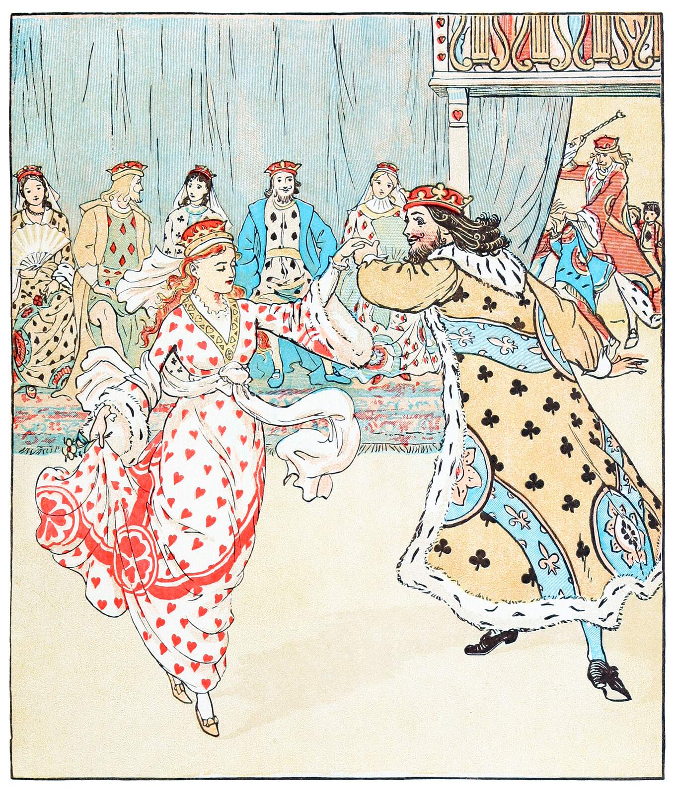 Queen Of Hearts And King Of Clubs Dancing Old Book Illustrations