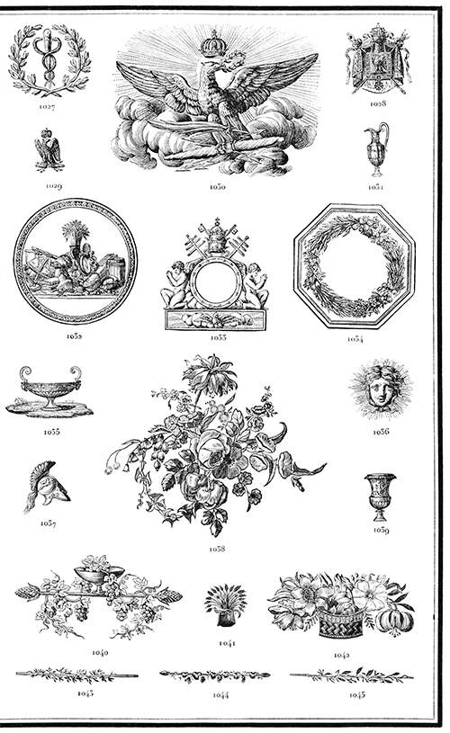 Ornaments 1027 to 1045 from Gillé's 1808 catalog