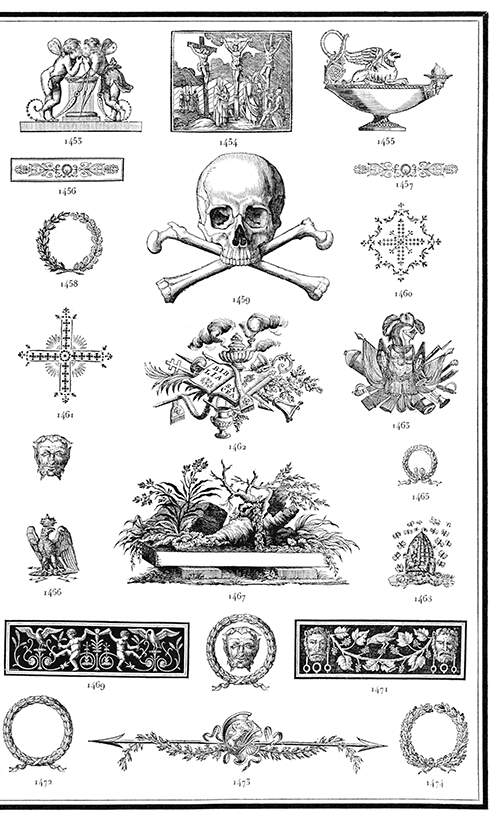 Ornaments 1453 to 1474 from Gillé's 1808 catalog.