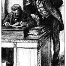 A man sitting at a desk reads a letter