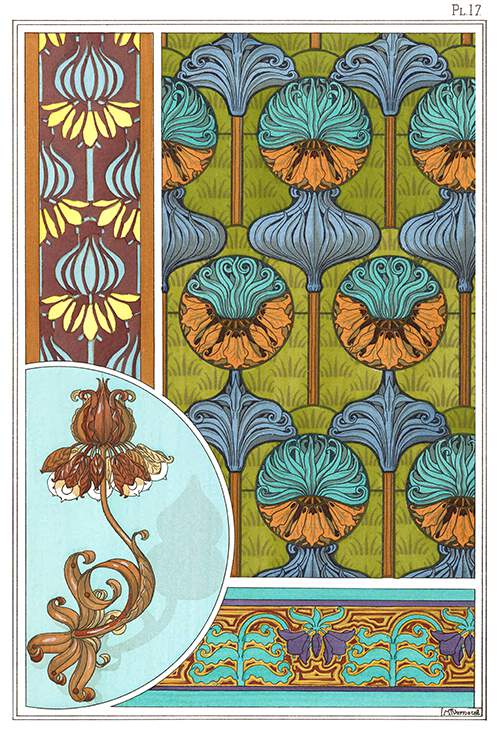 Art Nouveau ornamental patterns with crown imperial design