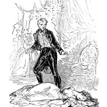 A man stands in shock before the unconscious body of a woman
