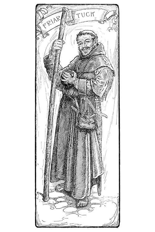 Full-length portrait of sturdy Friar Tuck