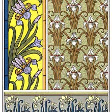 Art Nouveau ornamental patterns with iris design