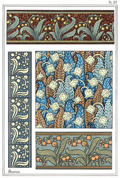 Art Nouveau ornamental patterns with lily of the valley design