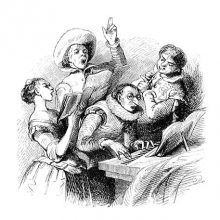 Four people are singing and playing instruments