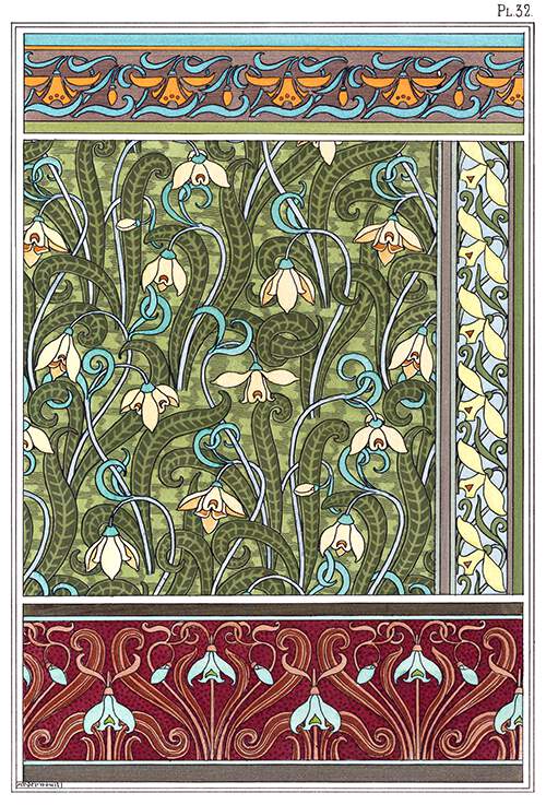 Art Nouveau ornamental patterns with snowdrop design